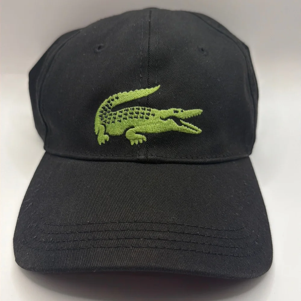 Lacoste Big Croc Gabardine Cotton Baseball Cap Hat Black Green RK4711 Size 00